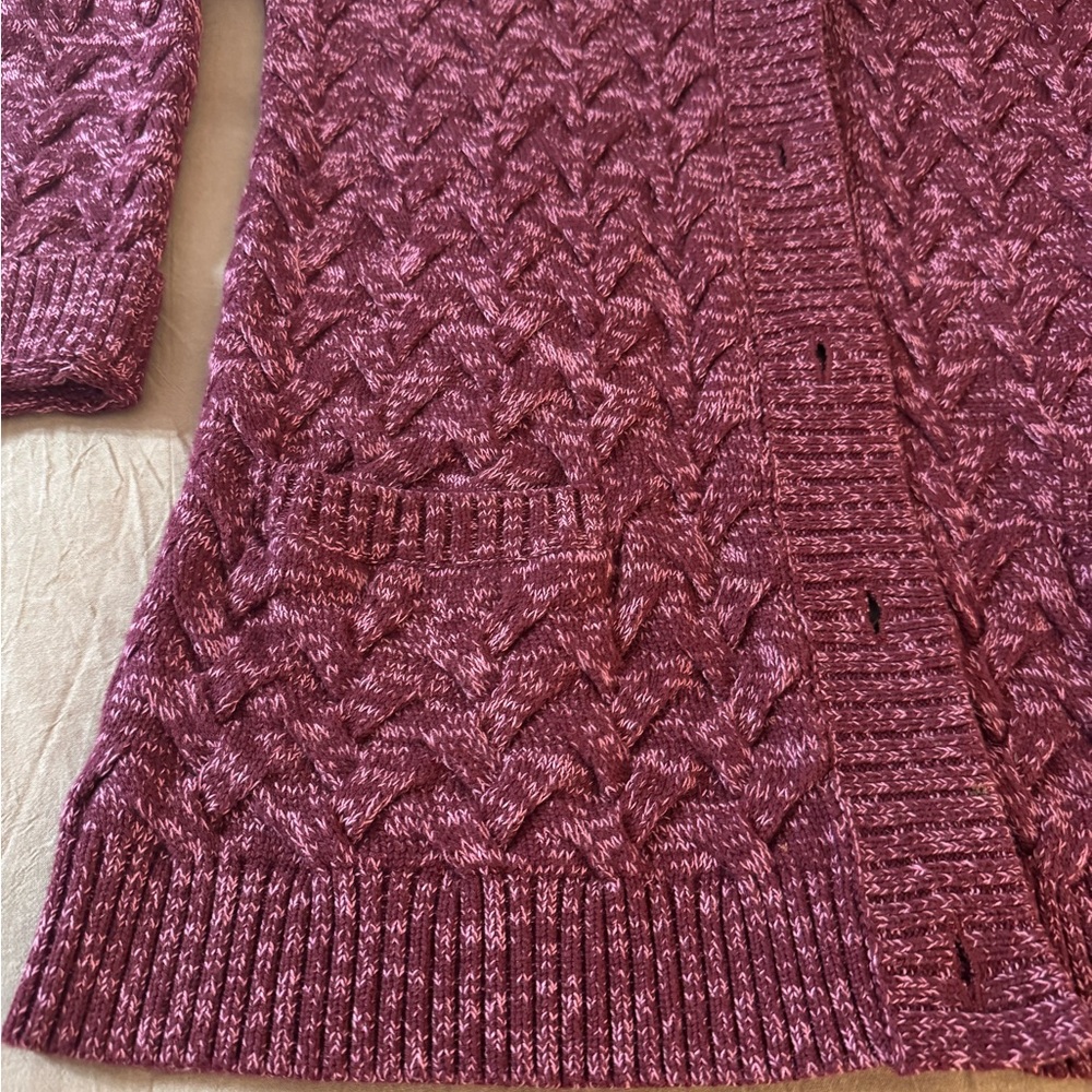 Lands End Women's Burgundy Cardigan Grandpa Sweater - Picture 3 of 15